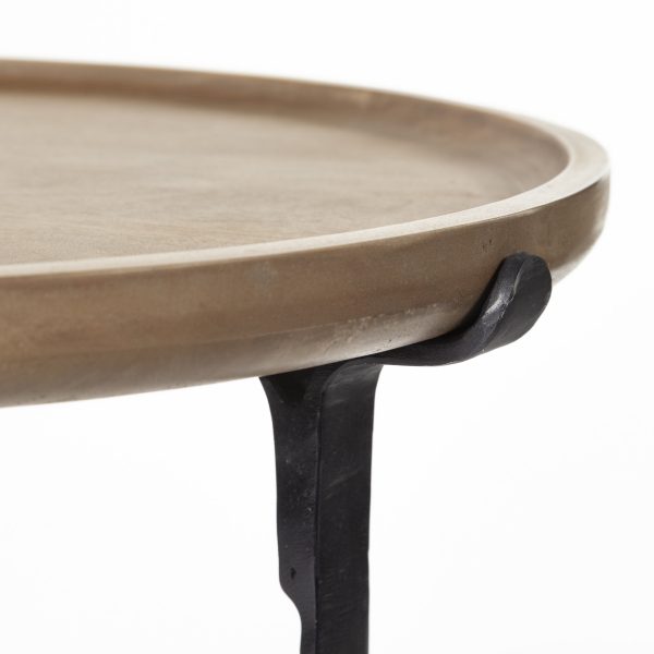 Helios III 20L x 24H Set of Two Round Brown Solid Wood Iron Base Nesting EndSide Tables 8