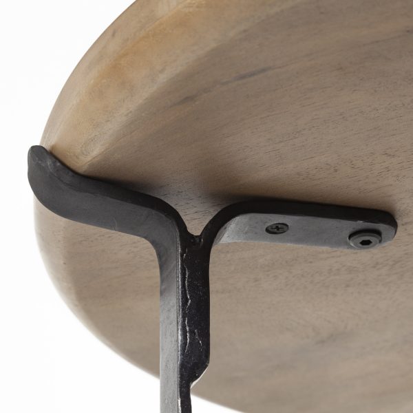 Helios III 20L x 24H Set of Two Round Brown Solid Wood Iron Base Nesting EndSide Tables 9