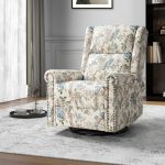 Helmut Bird Print Linen Swivel Glider Recliner with Nailhead Trim 6 Helmut Bird Print Linen Swivel Glider Recliner with Nailhead Trim