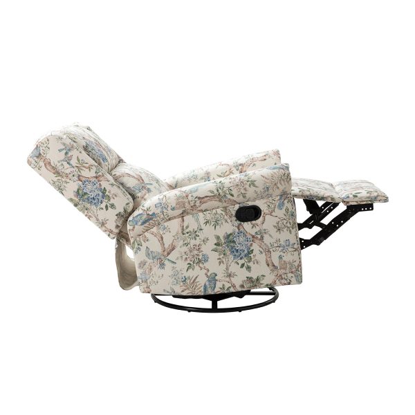 Helmut Bird Print Linen Swivel Glider Recliner with Nailhead Trim 2