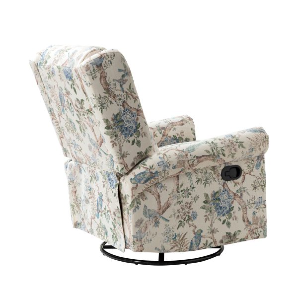 Helmut Bird Print Linen Swivel Glider Recliner with Nailhead Trim 4