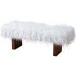 White Synthetic Fur Upholstered Bench with Walnut Frame 6 White Synthetic Fur Upholstered Bench with Walnut Frame
