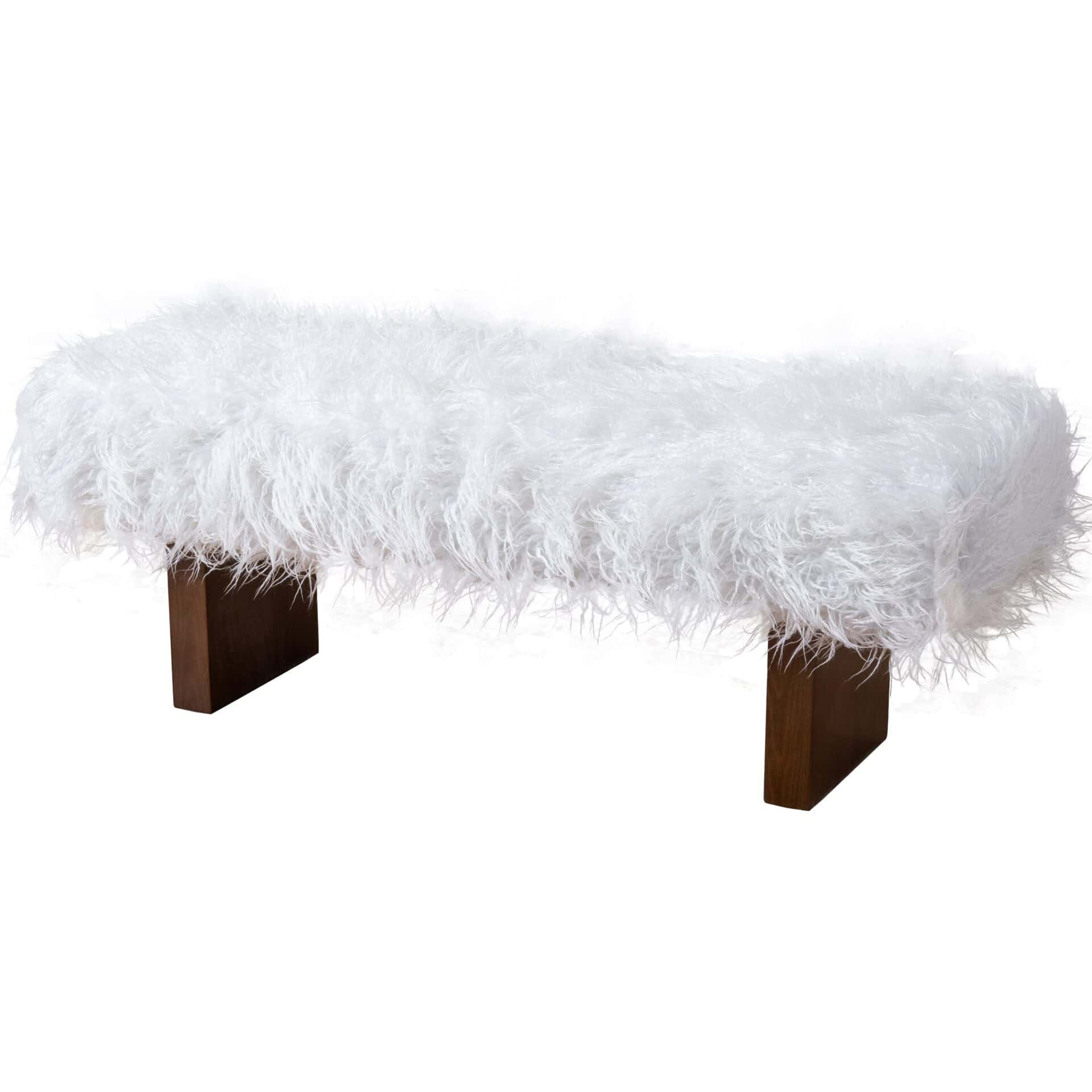 White Synthetic Fur Upholstered Bench with Walnut Frame 1 White Synthetic Fur Upholstered Bench with Walnut Frame