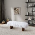 White Synthetic Fur Upholstered Bench with Walnut Frame 8 White Synthetic Fur Upholstered Bench with Walnut Frame