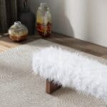White Synthetic Fur Upholstered Bench with Walnut Frame 10 White Synthetic Fur Upholstered Bench with Walnut Frame