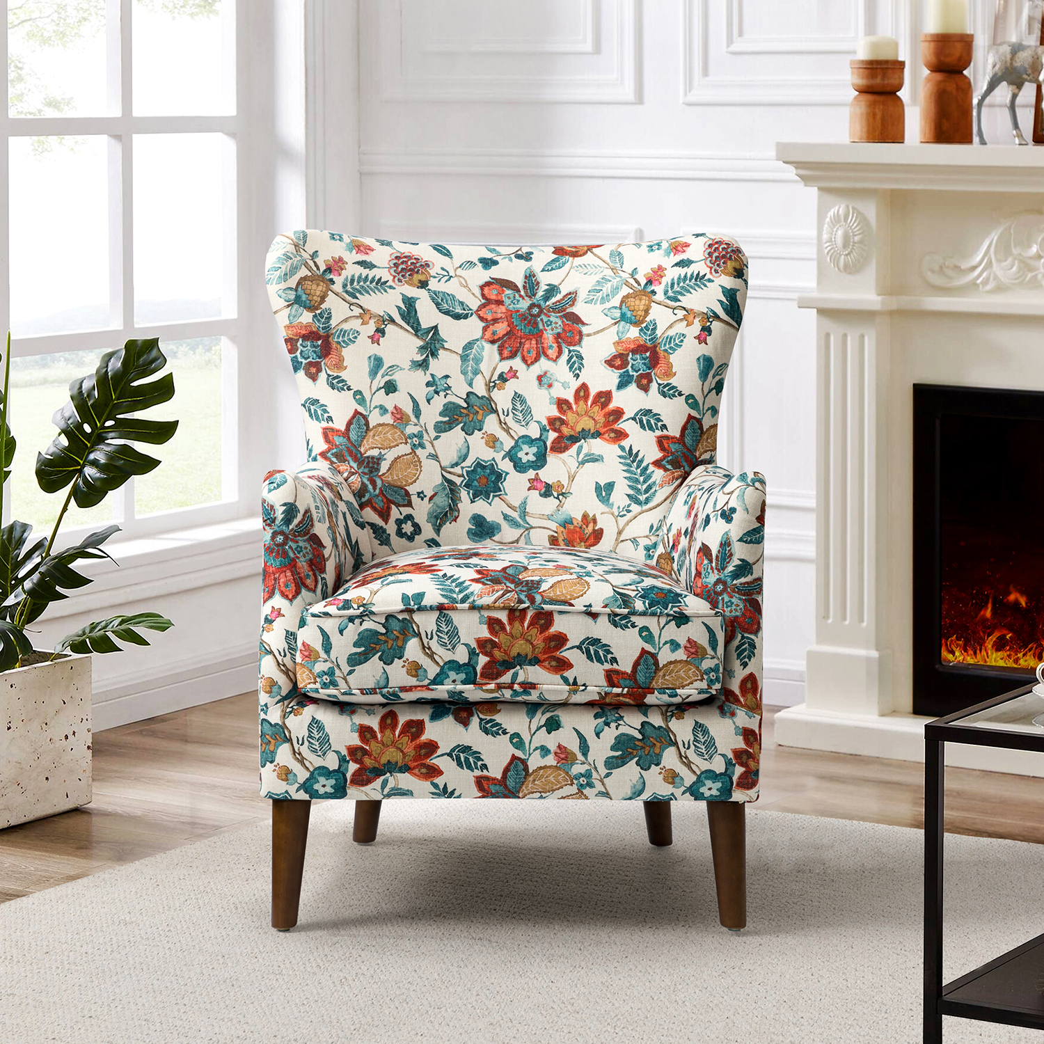 Henrick Red Jacquard Wingback Armchair 1 Henrick Red Jacquard Wingback Armchair