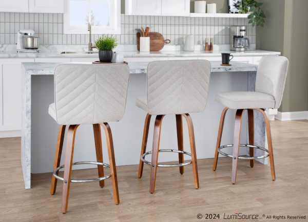 Henry 26 Inch Contemporary Walnut and Beige Swivel Stools Set of 2 1