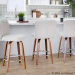 Henry 26-Inch Contemporary Walnut and Beige Swivel Stools (Set of 2) 14 Henry 26-Inch Contemporary Walnut and Beige Swivel Stools (Set of 2)
