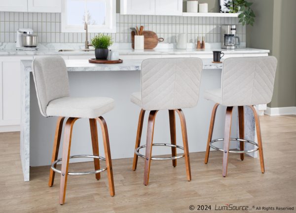 Henry 26 Inch Contemporary Walnut and Beige Swivel Stools Set of 2 2