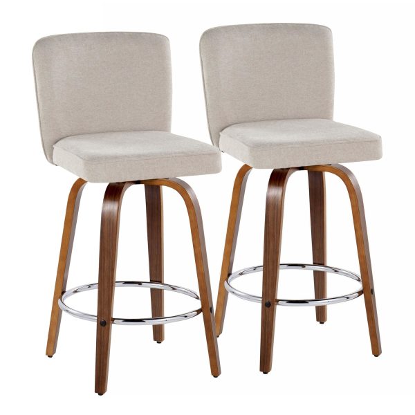 Henry 26 Inch Contemporary Walnut and Beige Swivel Stools Set of 2 4