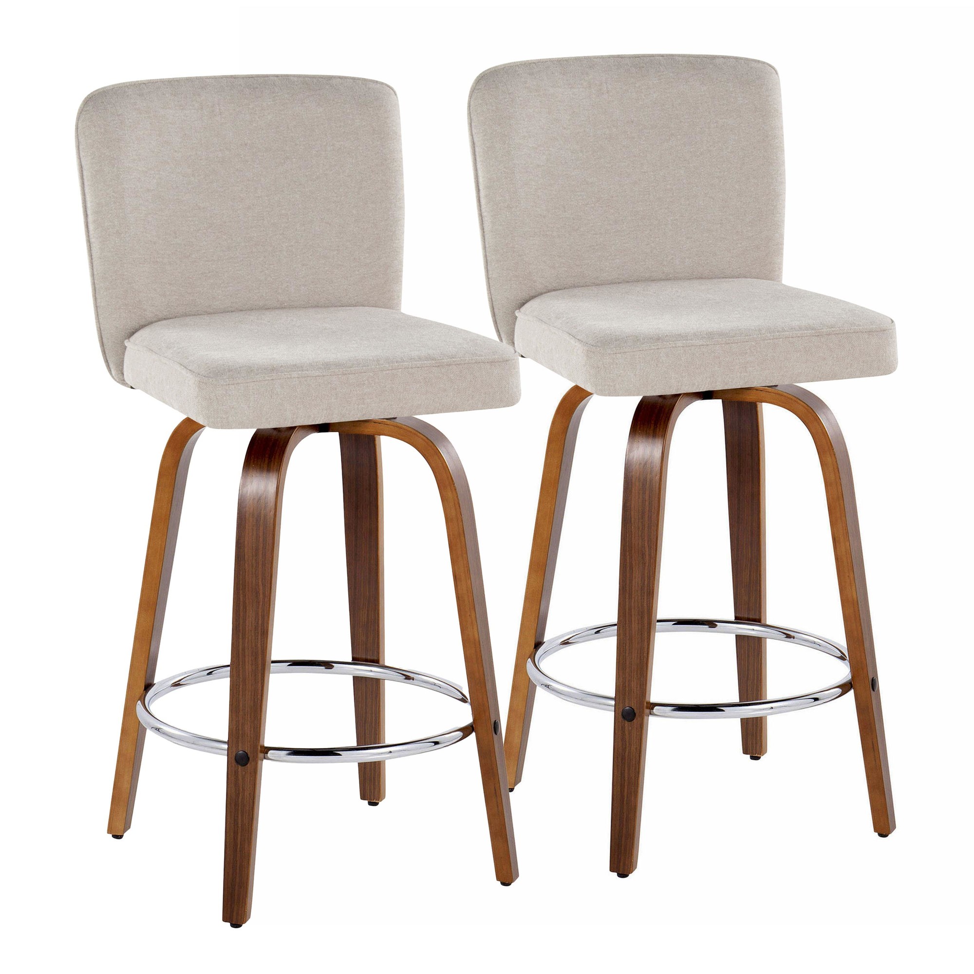 Henry 26-Inch Contemporary Walnut and Beige Swivel Stools (Set of 2) 5 Henry 26-Inch Contemporary Walnut and Beige Swivel Stools (Set of 2) - Image 5