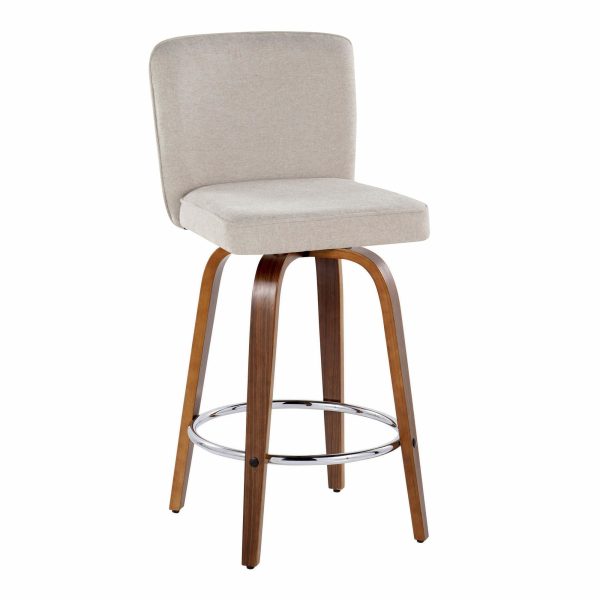 Henry 26 Inch Contemporary Walnut and Beige Swivel Stools Set of 2 5