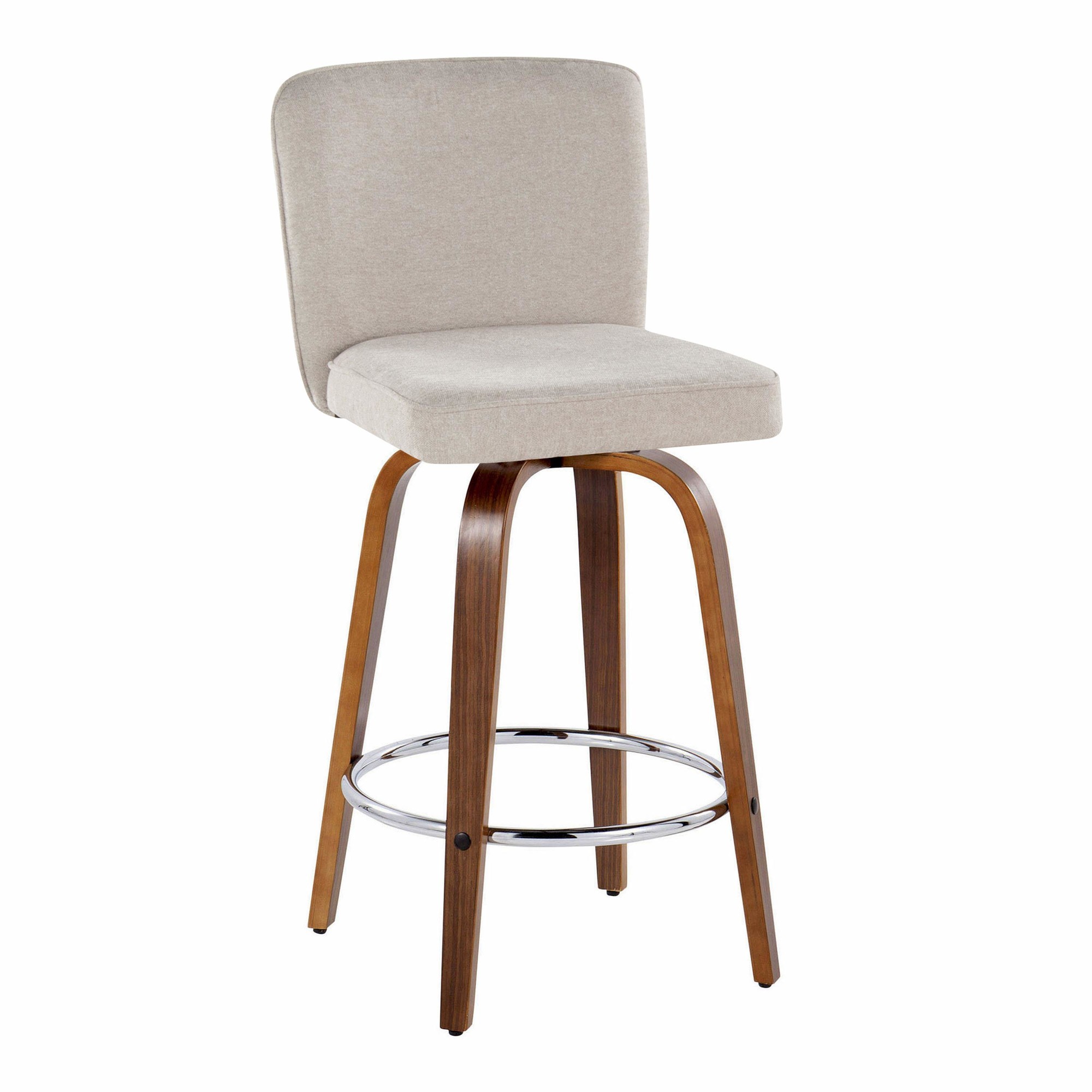 Henry 26-Inch Contemporary Walnut and Beige Swivel Stools (Set of 2) 6 Henry 26-Inch Contemporary Walnut and Beige Swivel Stools (Set of 2) - Image 6