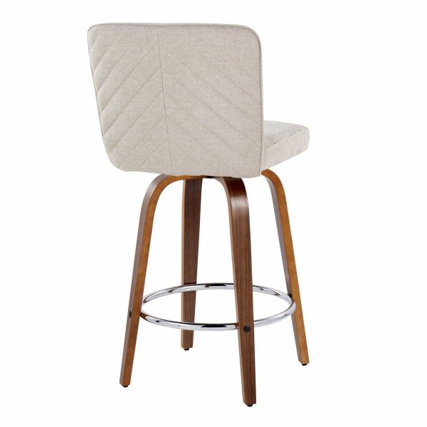 Henry 26 Inch Contemporary Walnut and Beige Swivel Stools Set of 2 7