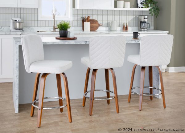 Henry 26 Walnut White Contemporary Swivel Counter Stools Set of 2 1