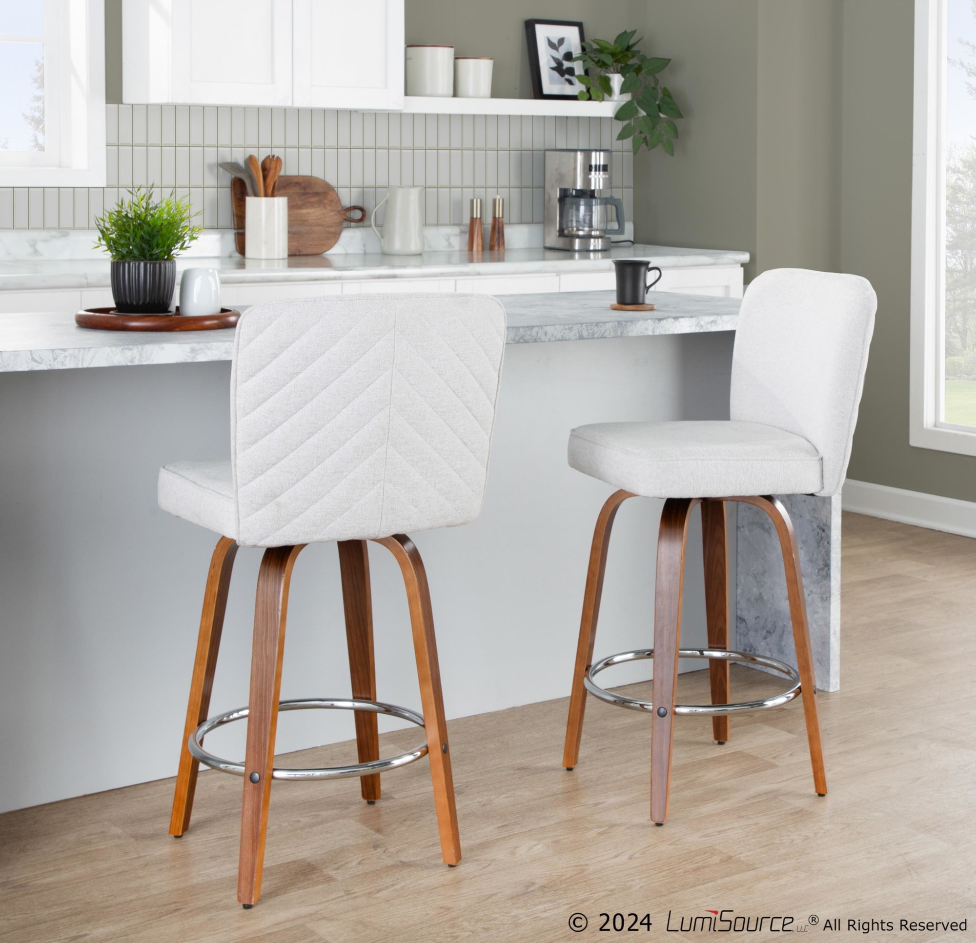 Henry 26 Walnut White Contemporary Swivel Counter Stools (Set of 2) 1 Henry 26 Walnut White Contemporary Swivel Counter Stools (Set of 2)
