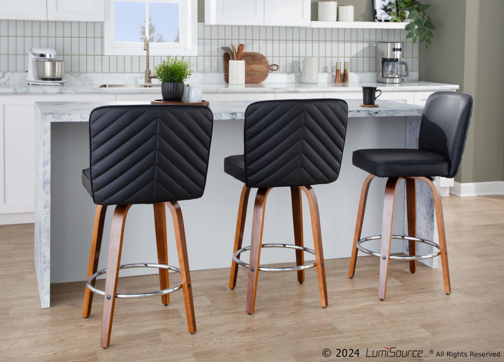 Henry 26 Walnut and Black Contemporary Counter Stools (Set of 2) 2 Henry 26 Walnut and Black Contemporary Counter Stools (Set of 2) - Image 2