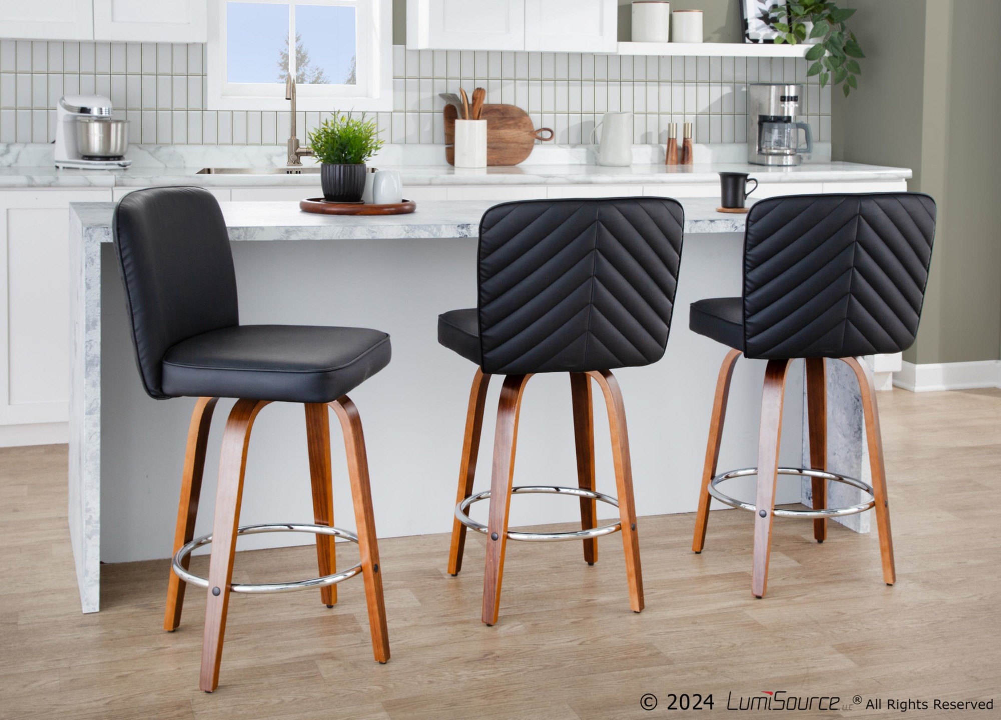 Henry 26 Walnut and Black Contemporary Counter Stools (Set of 2) 3 Henry 26 Walnut and Black Contemporary Counter Stools (Set of 2) - Image 3