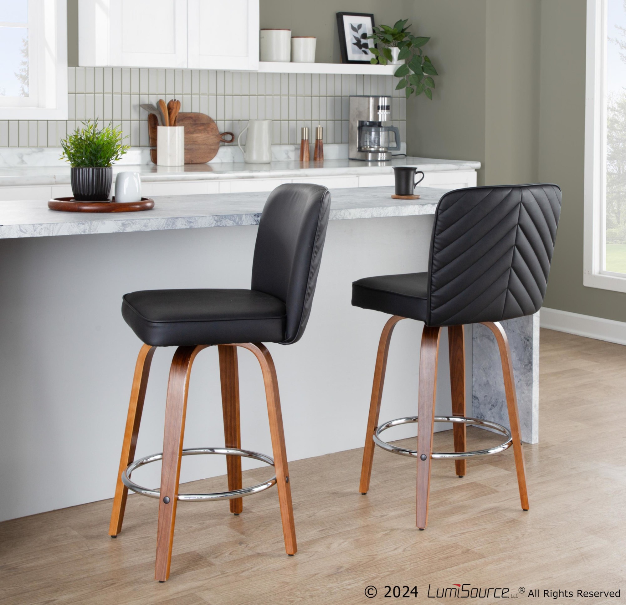 Henry 26 Walnut and Black Contemporary Counter Stools (Set of 2) 4 Henry 26 Walnut and Black Contemporary Counter Stools (Set of 2) - Image 4