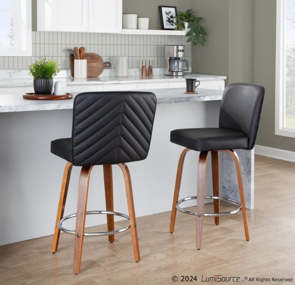 Henry 26 Walnut and Black Contemporary Counter Stools Set of 2