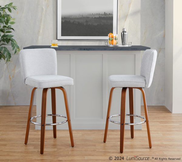 Henry 30 Walnut Wood Beige Contemporary Swivel Barstools Set of 2 2