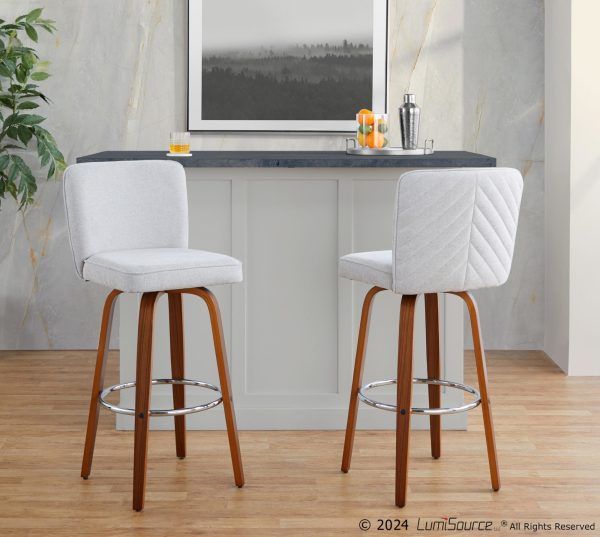 Henry 30 Walnut Wood Beige Contemporary Swivel Barstools Set of 2 3