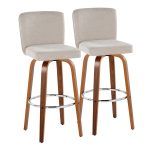 Henry 30 Walnut Wood Beige Contemporary Swivel Barstools (Set of 2) 16 Henry 30 Walnut Wood Beige Contemporary Swivel Barstools (Set of 2)