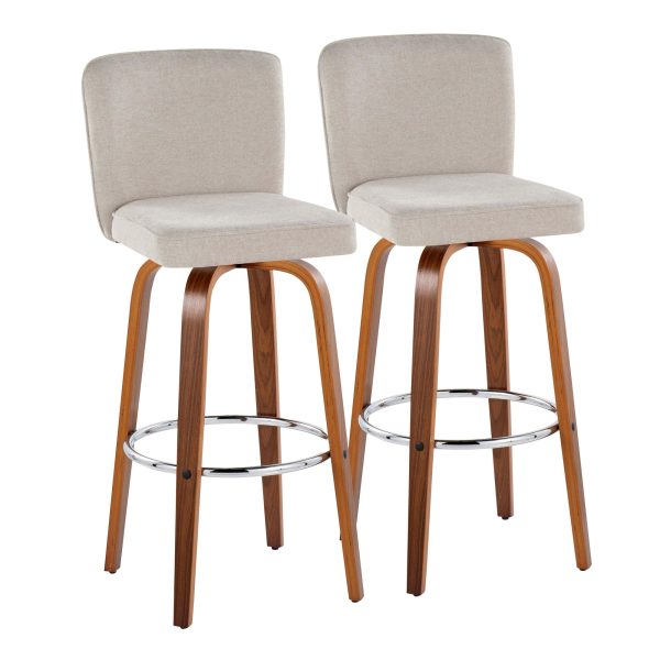 Henry 30 Walnut Wood Beige Contemporary Swivel Barstools Set of 2 4