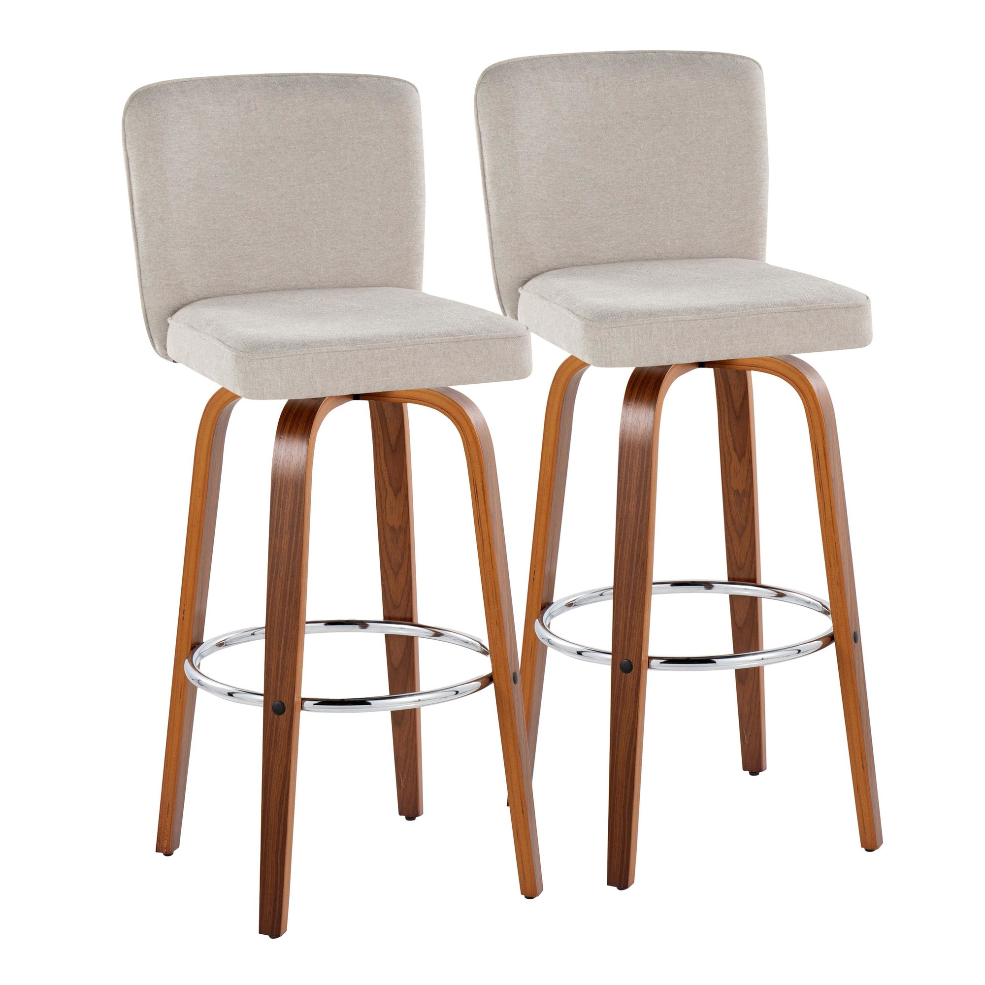 Henry 30 Walnut Wood Beige Contemporary Swivel Barstools (Set of 2) 5 Henry 30 Walnut Wood Beige Contemporary Swivel Barstools (Set of 2) - Image 5