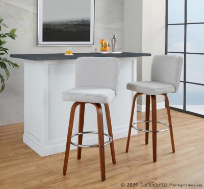 Henry 30 Walnut Wood Beige Contemporary Swivel Barstools (Set of 2)