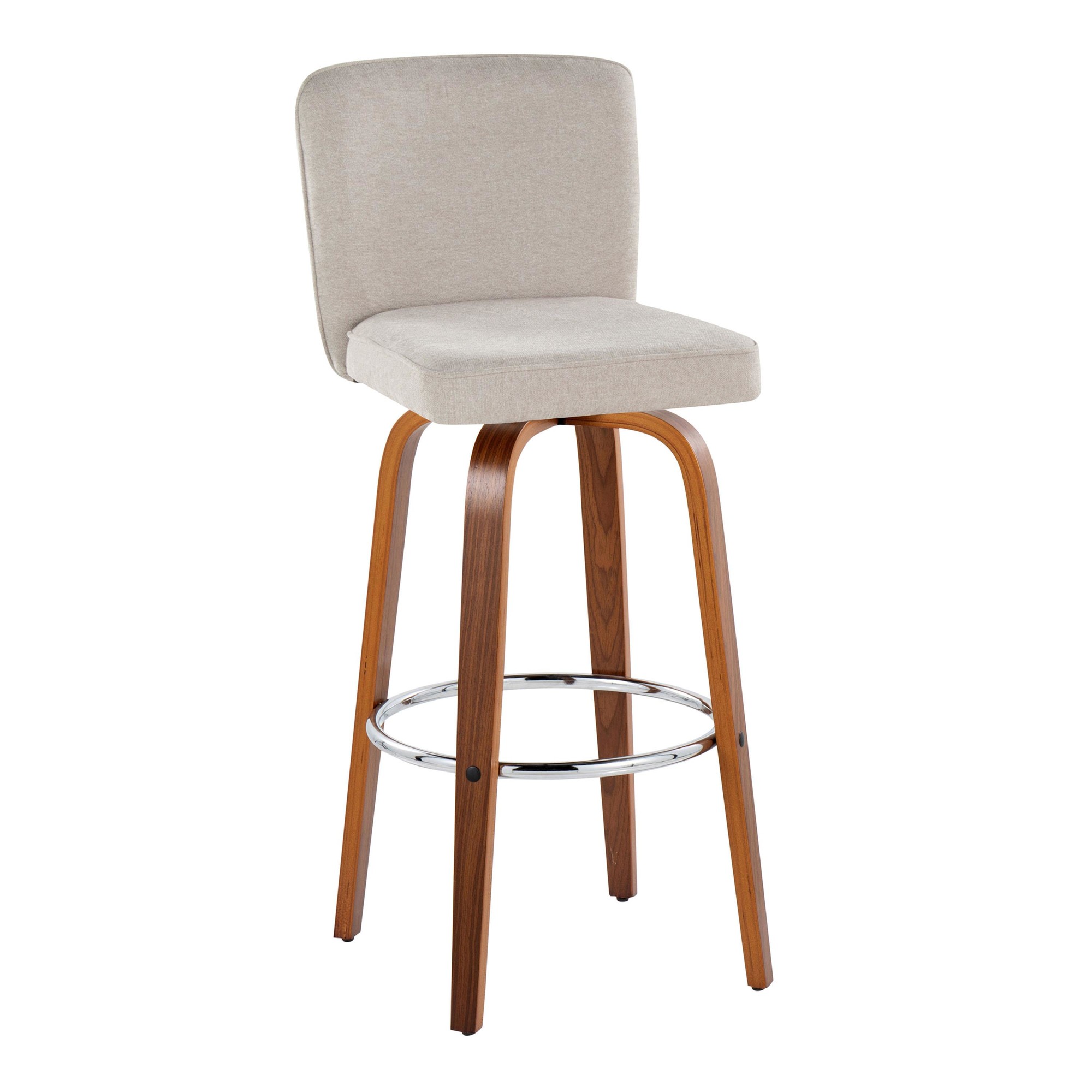 Henry 30 Walnut Wood Beige Contemporary Swivel Barstools (Set of 2) 6 Henry 30 Walnut Wood Beige Contemporary Swivel Barstools (Set of 2) - Image 6