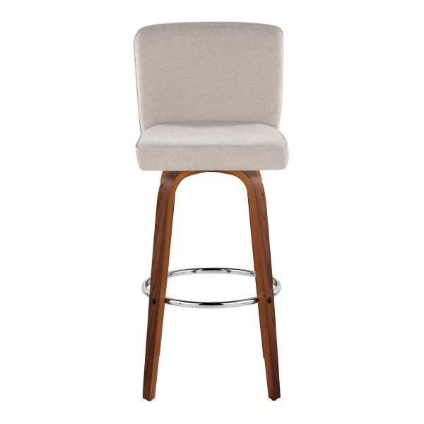 Henry 30 Walnut Wood Beige Contemporary Swivel Barstools Set of 2 9