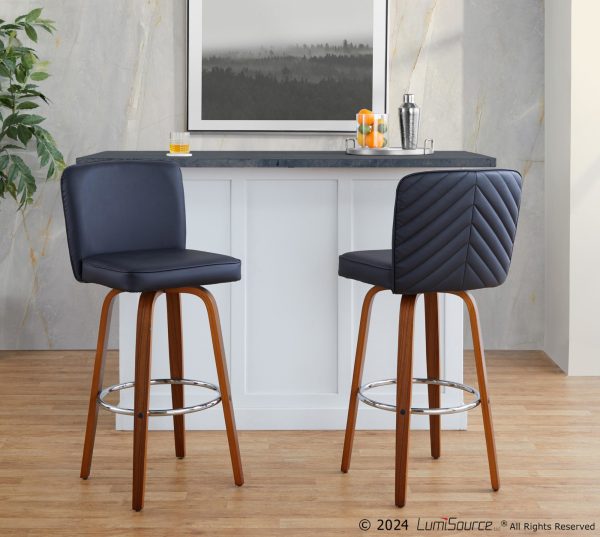 Henry 30 Walnut and Black Contemporary Swivel Barstools Set of 2 1