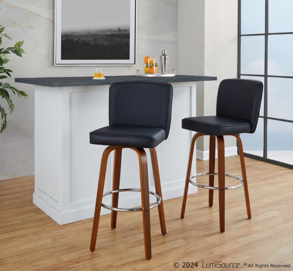 Henry 30 Walnut and Black Contemporary Swivel Barstools Set of 2 2