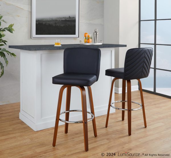 Henry 30 Walnut and Black Contemporary Swivel Barstools Set of 2 3