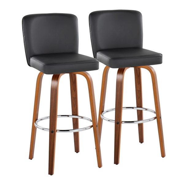 Henry 30 Walnut and Black Contemporary Swivel Barstools Set of 2 4