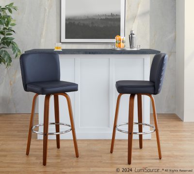 Henry 30" Walnut and Black Contemporary Swivel Barstools (Set of 2)