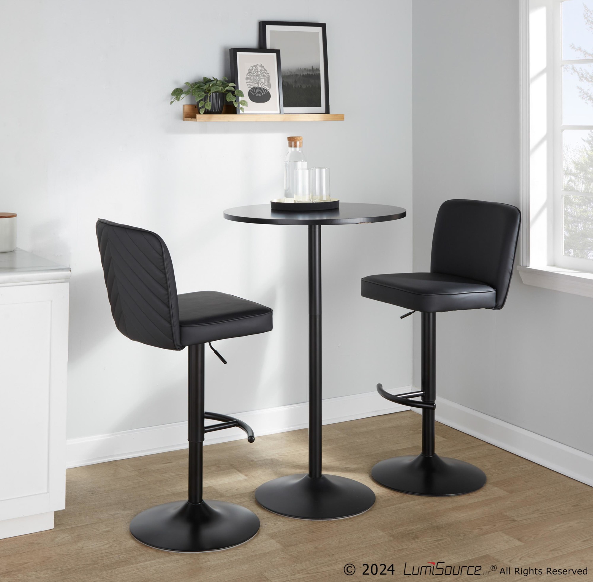 Henry Black Faux Leather Contemporary Adjustable Swivel Barstool (Set of 2) 2 Henry Black Faux Leather Contemporary Adjustable Swivel Barstool (Set of 2) - Image 2