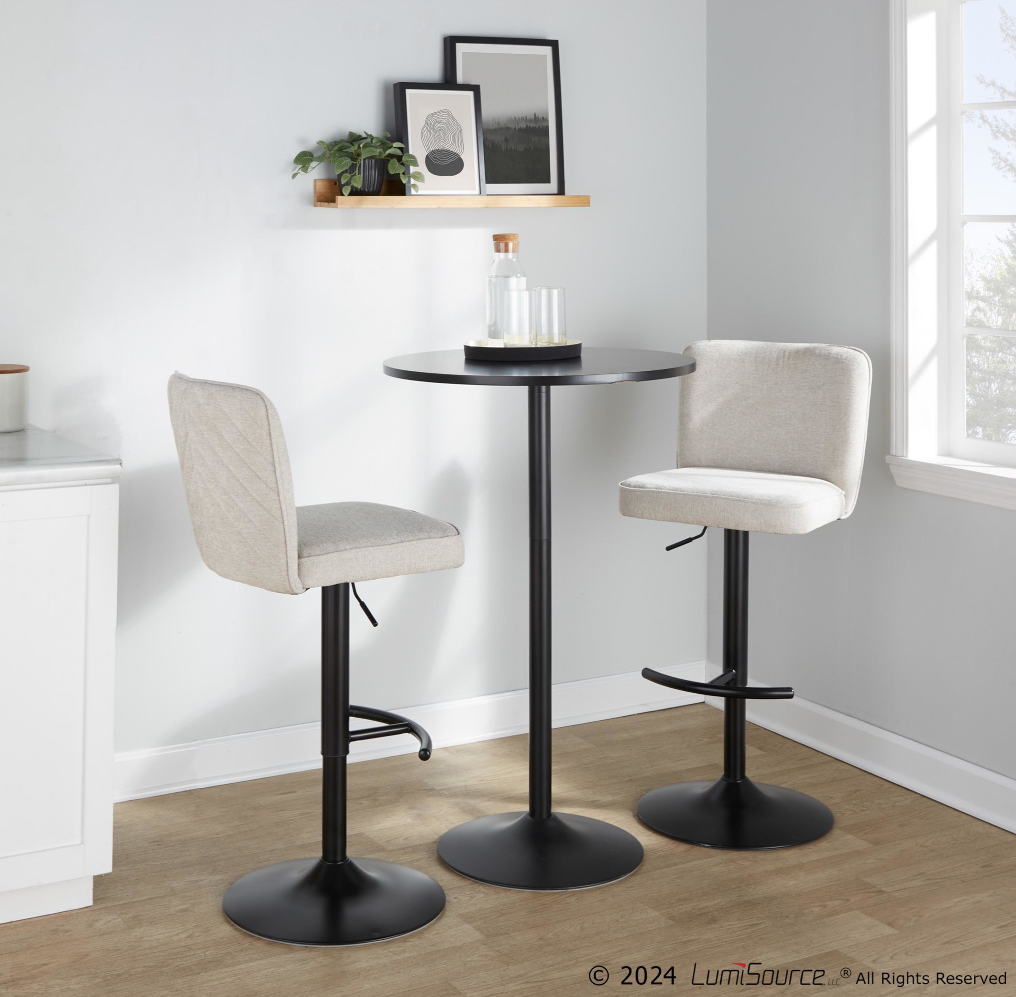Henry Black Metal Beige Contemporary Swivel Barstools (Set of 2) 2 Henry Black Metal Beige Contemporary Swivel Barstools (Set of 2) - Image 2