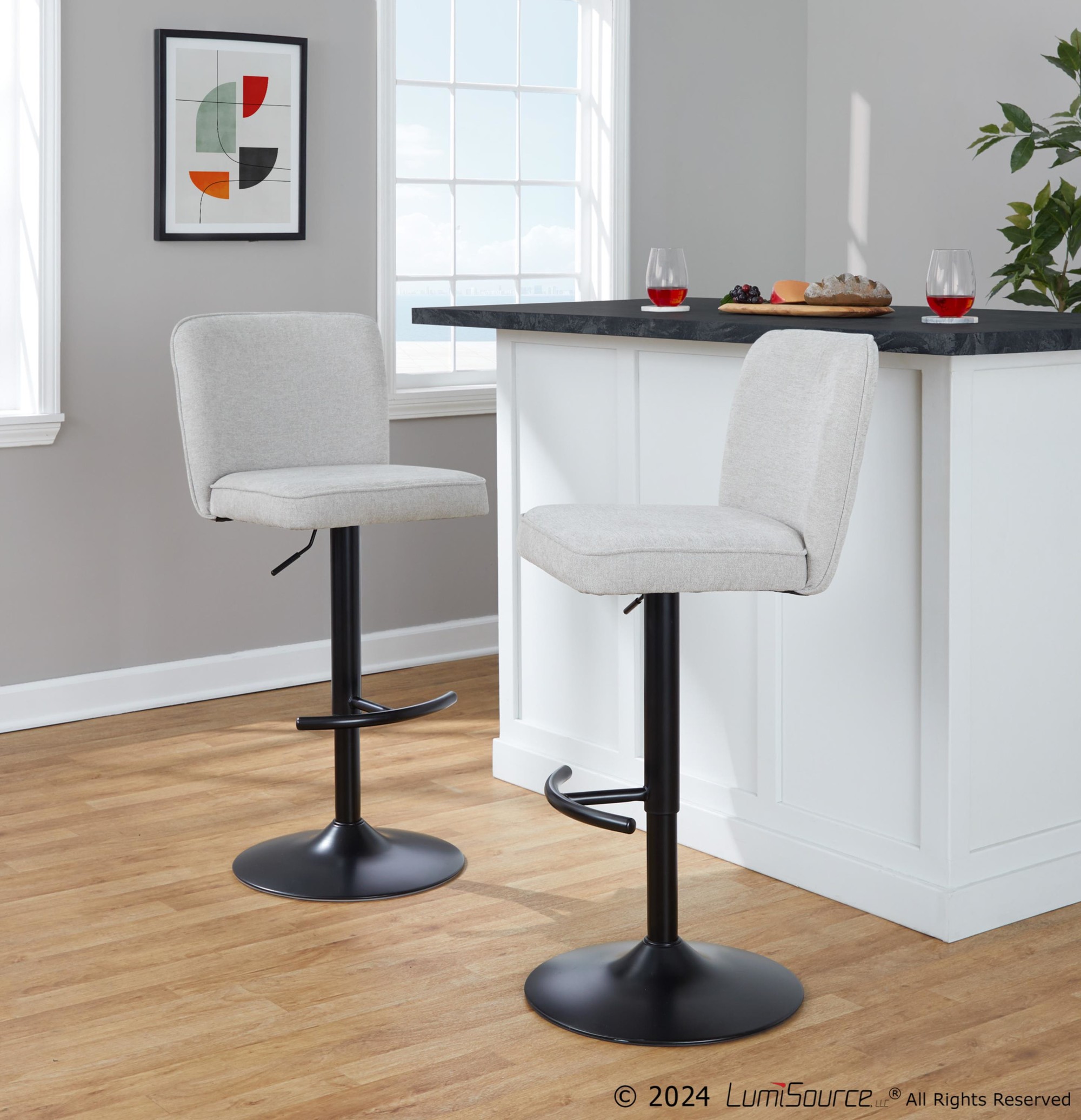 Henry Black Metal Beige Contemporary Swivel Barstools (Set of 2) 4 Henry Black Metal Beige Contemporary Swivel Barstools (Set of 2) - Image 4