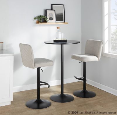 Henry Black Metal Beige Contemporary Swivel Barstools (Set of 2)