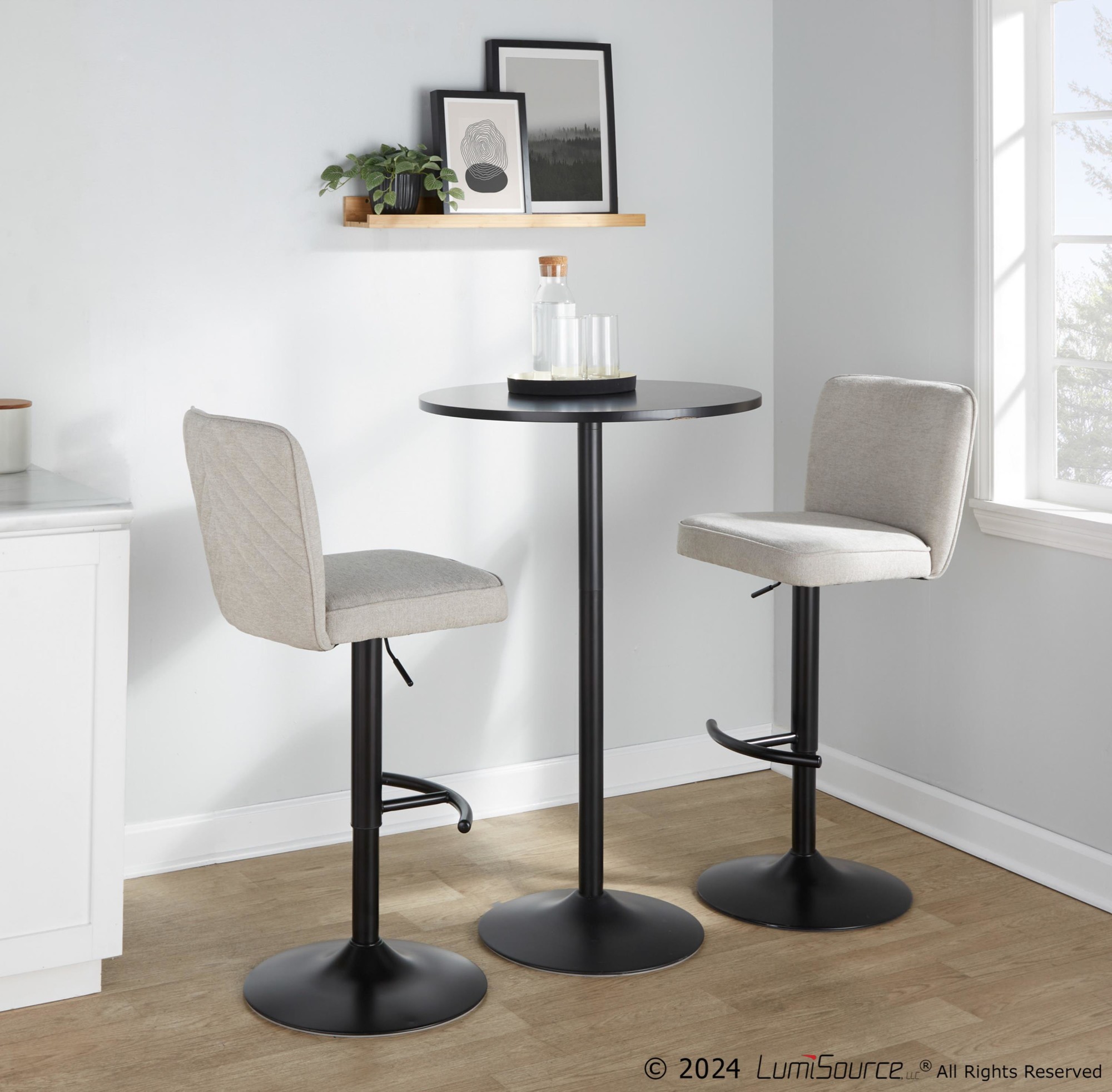 Henry Black Metal Beige Contemporary Swivel Barstools (Set of 2) 1 Henry Black Metal Beige Contemporary Swivel Barstools (Set of 2)