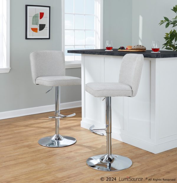 Henry Chrome Beige Contemporary Adjustable Swivel Barstool Set of 2 1