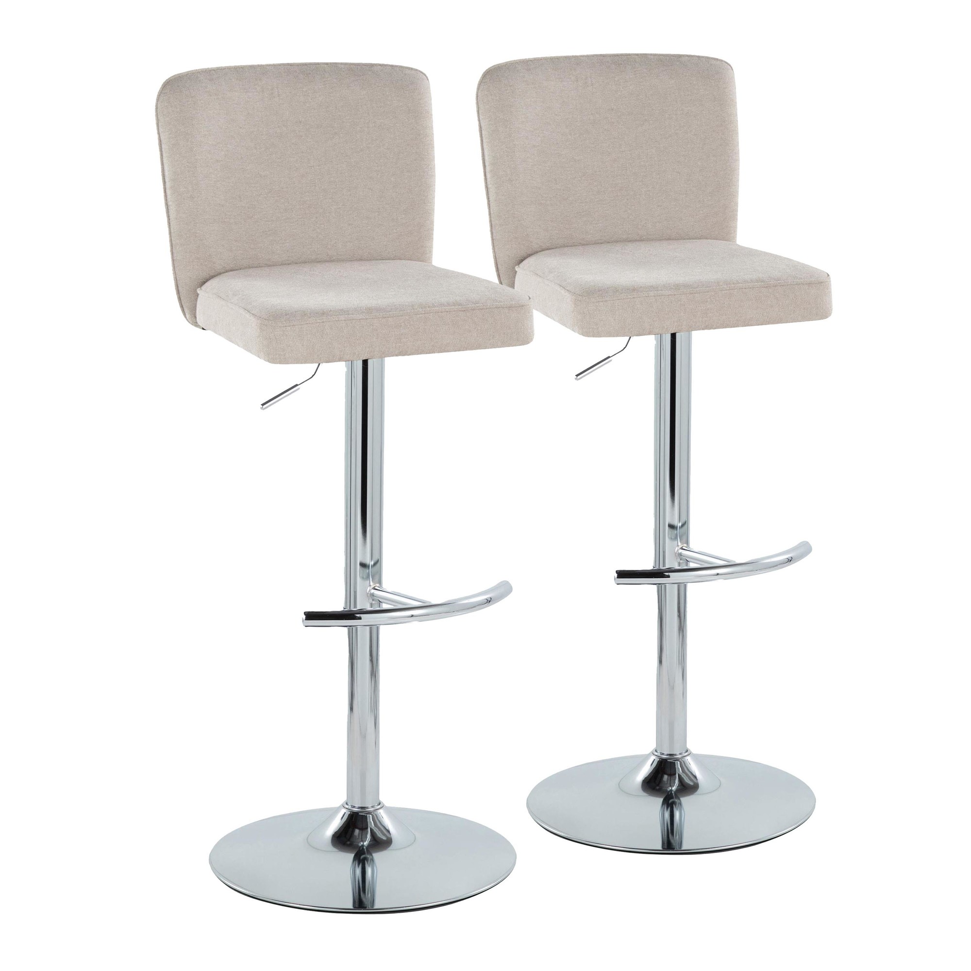 Henry Chrome Beige Contemporary Adjustable Swivel Barstool (Set of 2) 3 Henry Chrome Beige Contemporary Adjustable Swivel Barstool (Set of 2) - Image 3