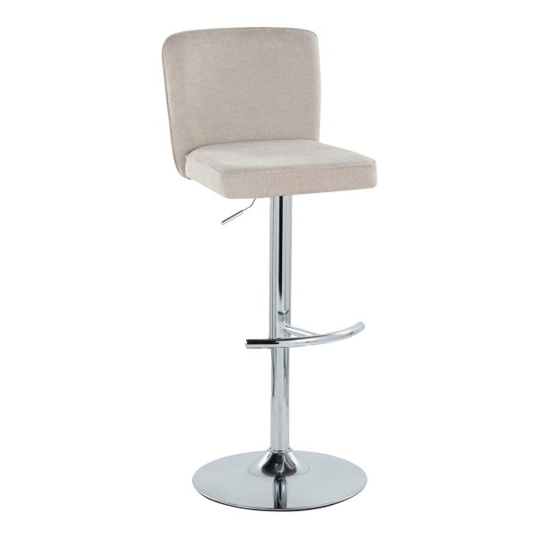Henry Chrome Beige Contemporary Adjustable Swivel Barstool Set of 2 3