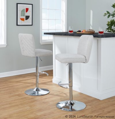 Henry Chrome Beige Contemporary Adjustable Swivel Barstool (Set of 2)