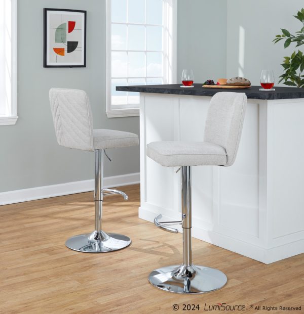 Henry Chrome Beige Contemporary Adjustable Swivel Barstool Set of 2