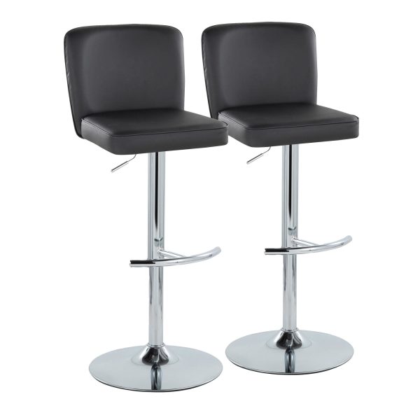 Henry Chrome Black Faux Leather Contemporary Adjustable Barstool Set of 2 2