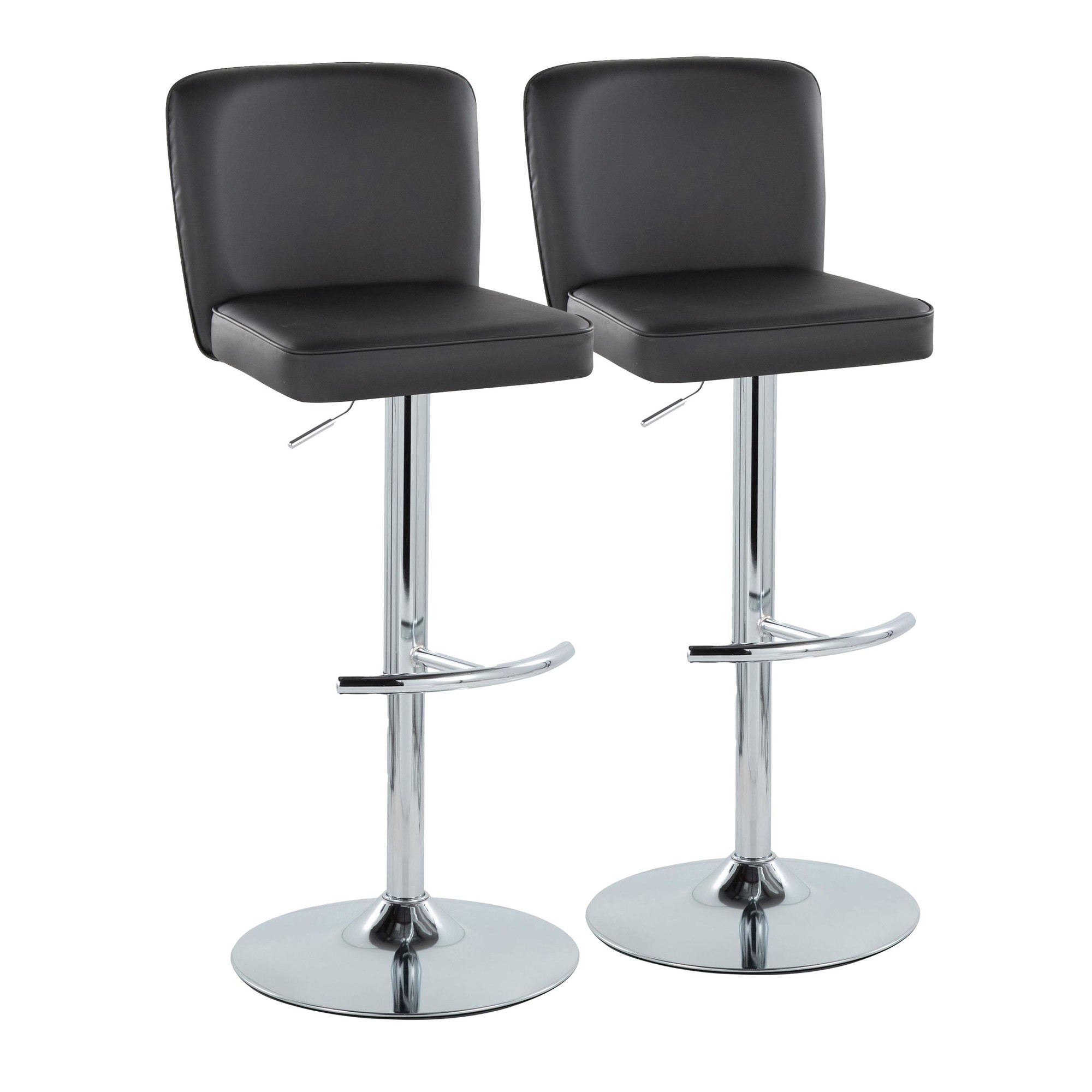 Henry Chrome Black Faux Leather Contemporary Adjustable Barstool (Set of 2) 3 Henry Chrome Black Faux Leather Contemporary Adjustable Barstool (Set of 2) - Image 3