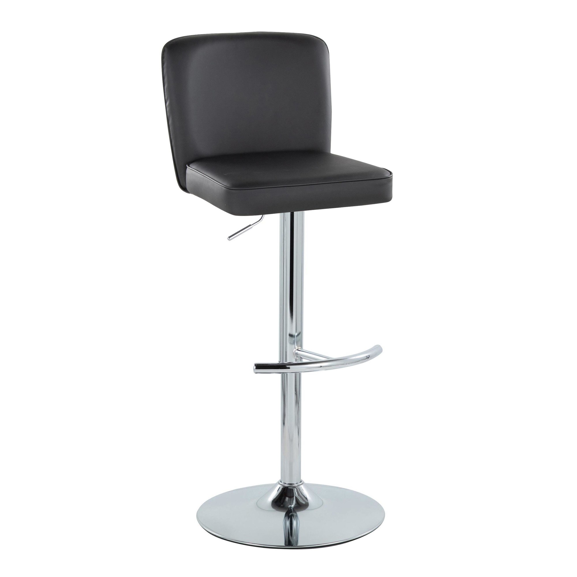 Henry Chrome Black Faux Leather Contemporary Adjustable Barstool (Set of 2) 4 Henry Chrome Black Faux Leather Contemporary Adjustable Barstool (Set of 2) - Image 4